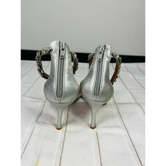 Badgley Mischka silver rhinestone ankle strap heeled sandals sz 10M - Picture 9 of 10